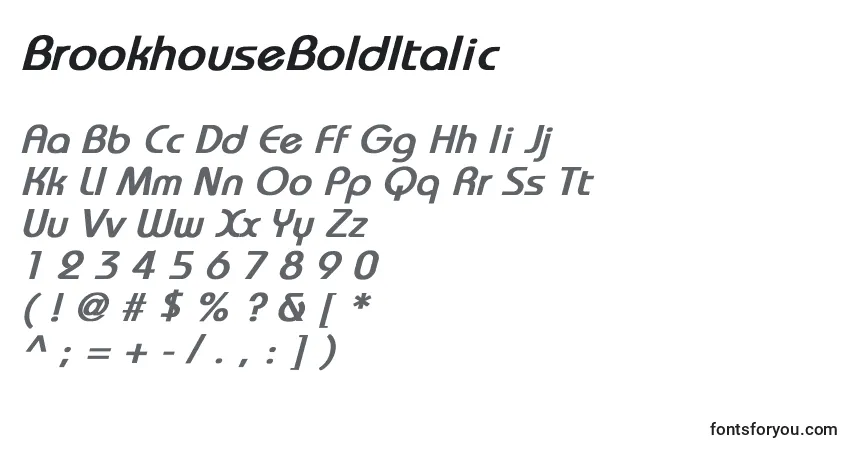Czcionka BrookhouseBoldItalic – alfabet, cyfry, specjalne znaki