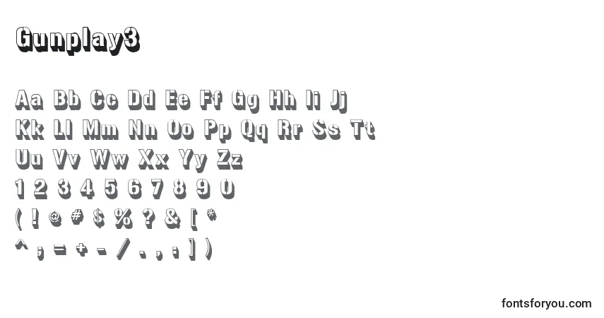 A fonte Gunplay3 – alfabeto, números, caracteres especiais