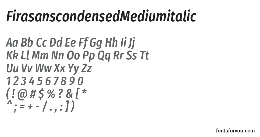 Fuente FirasanscondensedMediumitalic - alfabeto, números, caracteres especiales