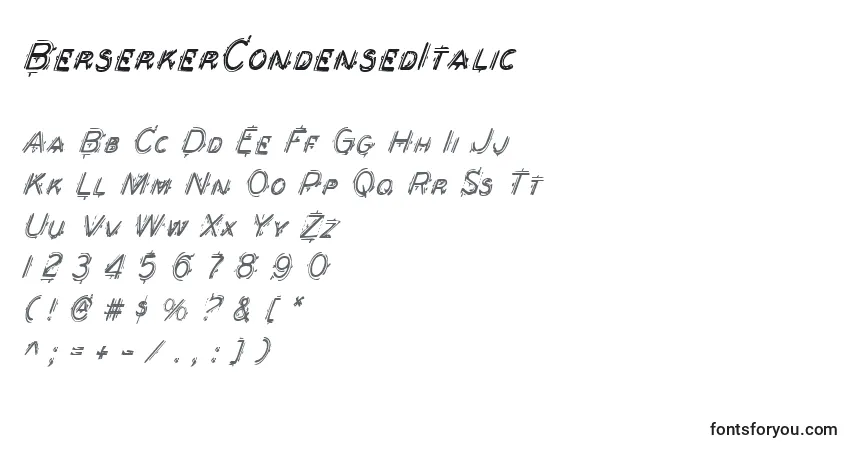 BerserkerCondensedItalicフォント–アルファベット、数字、特殊文字