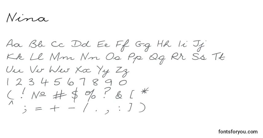 Schriftart Nina – Alphabet, Zahlen, spezielle Symbole
