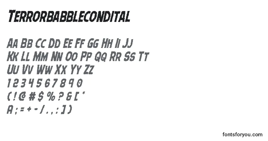 Schriftart Terrorbabblecondital – Alphabet, Zahlen, spezielle Symbole