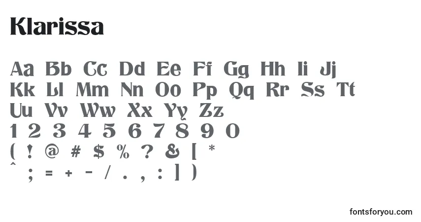 Klarissa-fontti – aakkoset, numerot, erikoismerkit