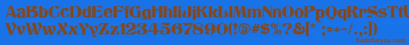 フォントKlarissa – 茶色の文字が青い背景にあります。