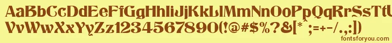 フォントKlarissa – 茶色の文字が黄色の背景にあります。
