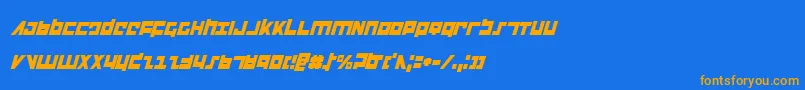 フォントFlightcorpsci – オレンジ色の文字が青い背景にあります。