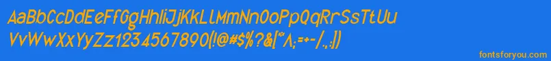 フォントQuirkusI – オレンジ色の文字が青い背景にあります。