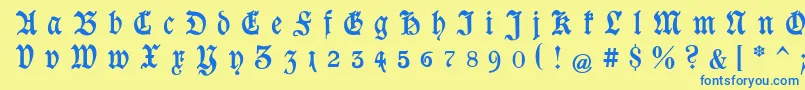 フォントGoeschenGesperrtUnz1a – 青い文字が黄色の背景にあります。