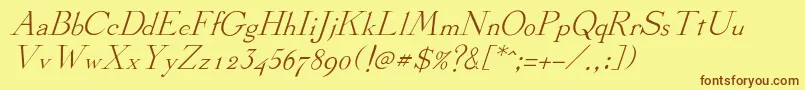 Fonte StickeeItalic – fontes marrons em um fundo amarelo