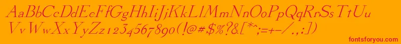 StickeeItalic-Schriftart – Rote Schriften auf orangefarbenem Hintergrund