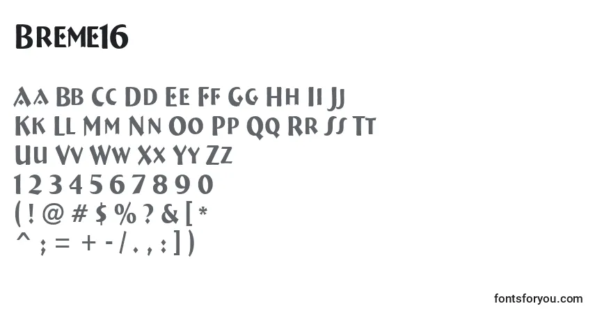 Breme16-fontti – aakkoset, numerot, erikoismerkit