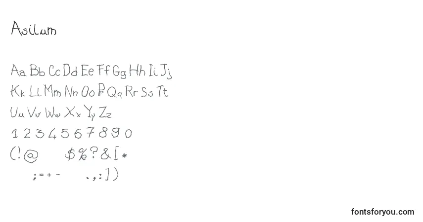 Шрифт Asilum – алфавит, цифры, специальные символы