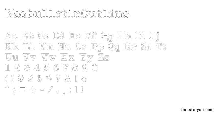 A fonte NeobulletinOutline – alfabeto, números, caracteres especiais