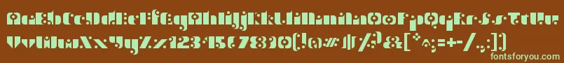 フォントStencilFunk – 緑色の文字が茶色の背景にあります。