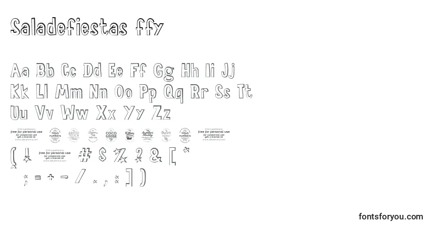 A fonte Saladefiestas ffy – alfabeto, números, caracteres especiais