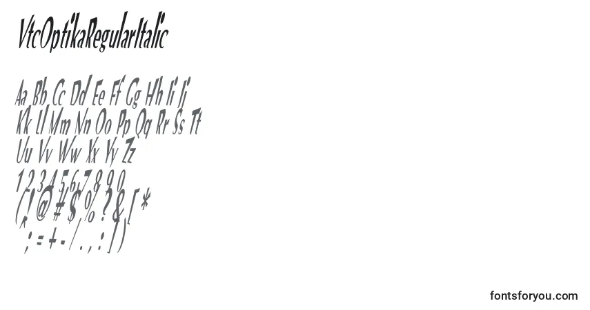 Schriftart VtcOptikaRegularItalic – Alphabet, Zahlen, spezielle Symbole