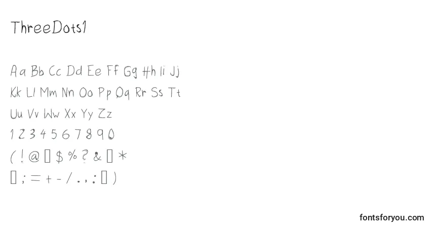 Czcionka ThreeDots1 – alfabet, cyfry, specjalne znaki