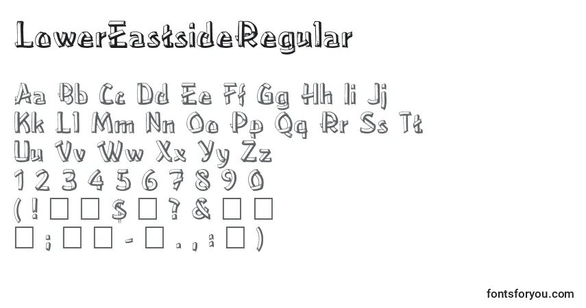 A fonte LowerEastsideRegular – alfabeto, números, caracteres especiais