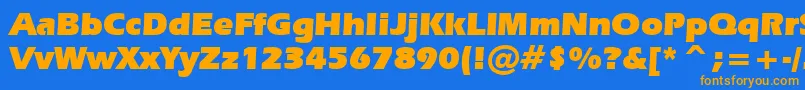 Weitere Informationen zur ErasUltraBt-Schriftart ErasUltraBt-Schriftart – Orangefarbene Schriften auf blauem Hintergrund