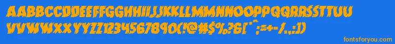 Doktermonstrowarpital-Schriftart – Orangefarbene Schriften auf blauem Hintergrund