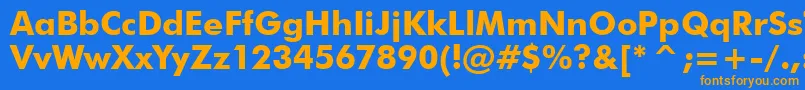 フォントVanielMd – オレンジ色の文字が青い背景にあります。