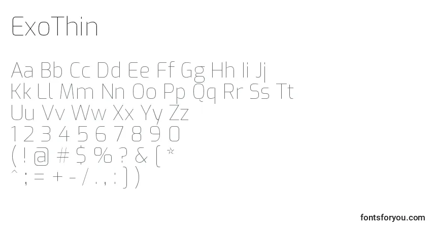 Шрифт ExoThin – алфавит, цифры, специальные символы
