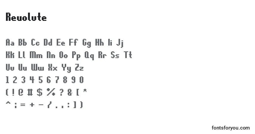A fonte Revolute – alfabeto, números, caracteres especiais