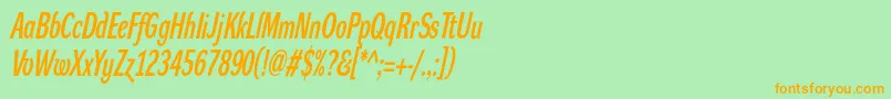 フォントDynagrotesklxcBolditalic – オレンジの文字が緑の背景にあります。