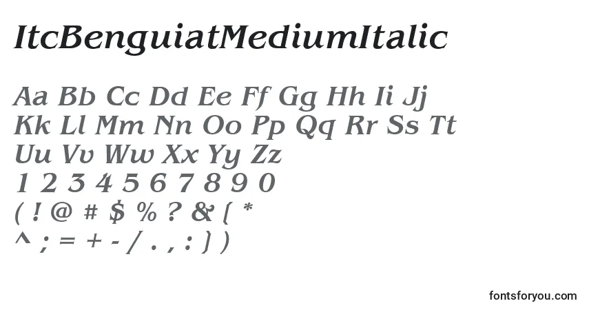 Czcionka ItcBenguiatMediumItalic – alfabet, cyfry, specjalne znaki