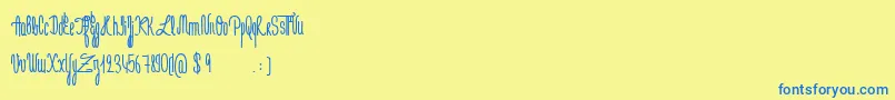 フォントJeNaimePasLeLundiBold – 青い文字が黄色の背景にあります。