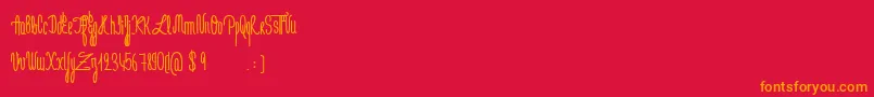 Weitere Informationen zur JeNaimePasLeLundiBold-Schriftart JeNaimePasLeLundiBold-Schriftart – Orangefarbene Schriften auf rotem Hintergrund