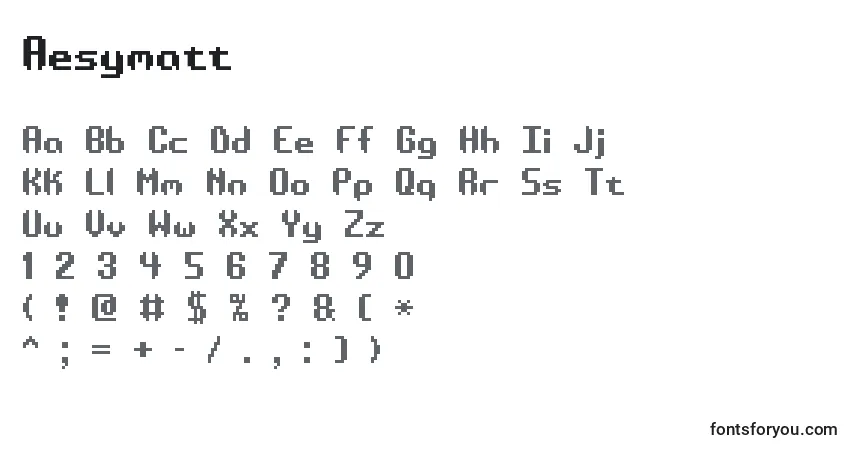 Czcionka Aesymatt – alfabet, cyfry, specjalne znaki