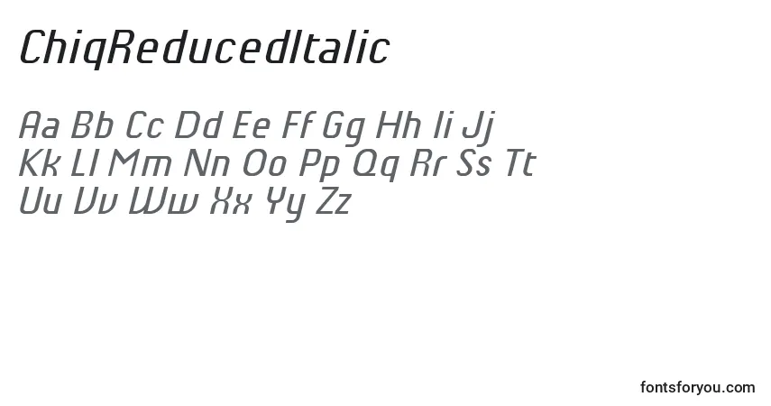 Schriftart ChiqReducedItalic (83054) – Alphabet, Zahlen, spezielle Symbole