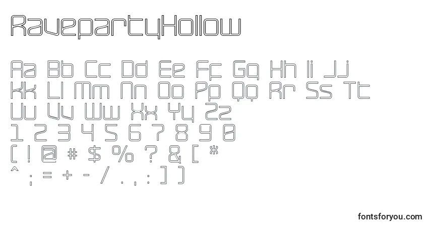 A fonte RavepartyHollow – alfabeto, números, caracteres especiais