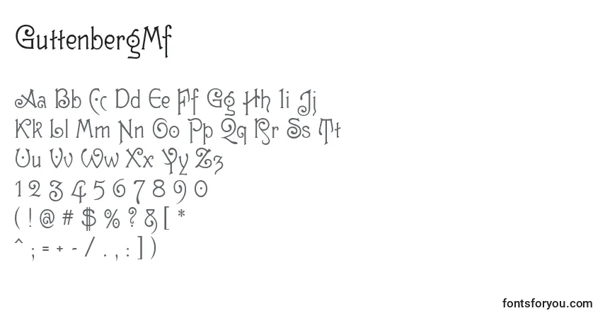 A fonte GuttenbergMf – alfabeto, números, caracteres especiais