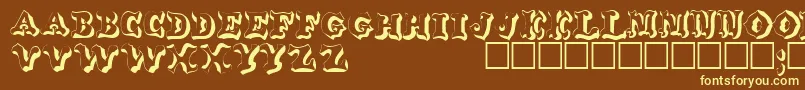 フォントWahoodisplaycapssskRegular – 黄色のフォント、茶色の背景