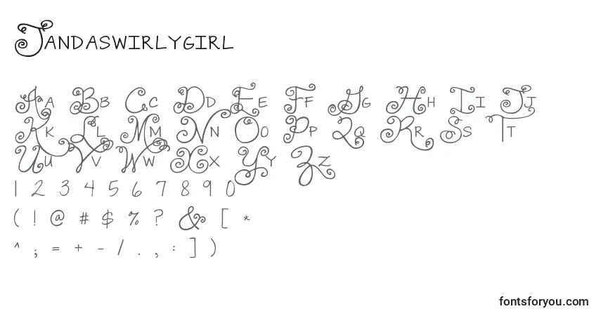 Czcionka Jandaswirlygirl – alfabet, cyfry, specjalne znaki