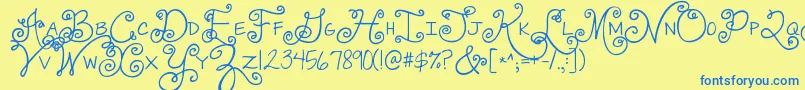 Jandaswirlygirl-fontti – siniset fontit keltaisella taustalla