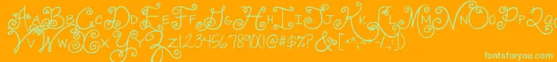 Jandaswirlygirl-Schriftart – Grüne Schriften auf orangefarbenem Hintergrund