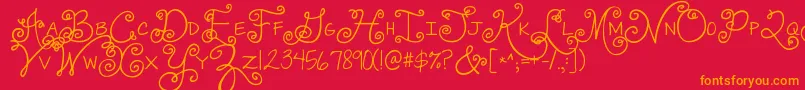 Jandaswirlygirl-Schriftart – Orangefarbene Schriften auf rotem Hintergrund