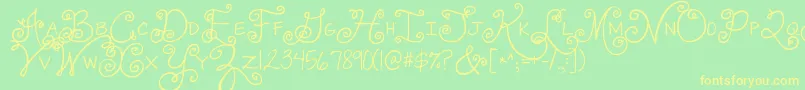 Jandaswirlygirl-Schriftart – Gelbe Schriften auf grünem Hintergrund