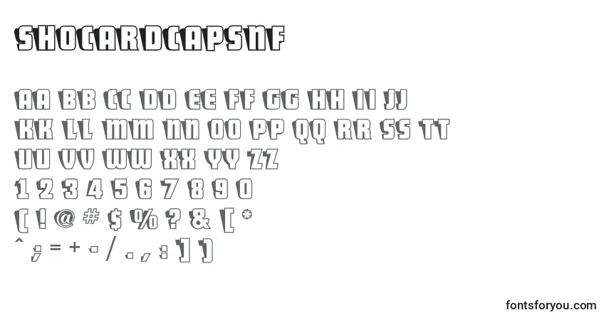A fonte ShoCardcapsnf (83065) – alfabeto, números, caracteres especiais