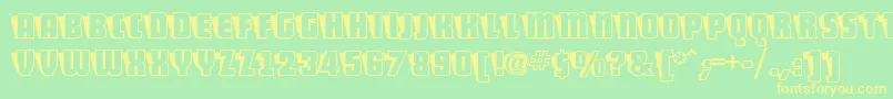 フォントShoCardcapsnf – 黄色の文字が緑の背景にあります