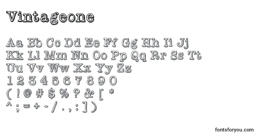 Czcionka Vintageone – alfabet, cyfry, specjalne znaki