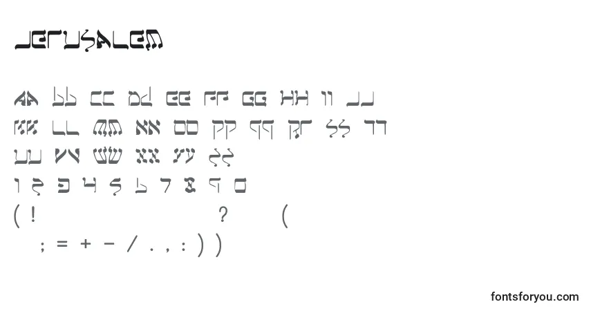A fonte Jerusalem – alfabeto, números, caracteres especiais