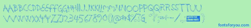 フォントHolysmok – 青い文字は緑の背景です。