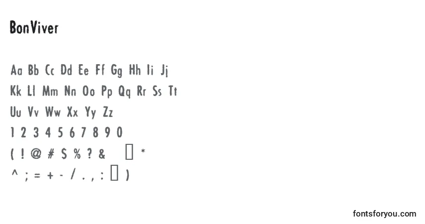A fonte BonViver – alfabeto, números, caracteres especiais