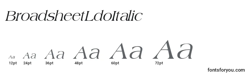 Размеры шрифта BroadsheetLdoItalic