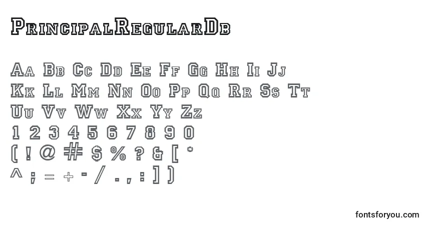 Czcionka PrincipalRegularDb – alfabet, cyfry, specjalne znaki