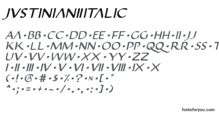 Fuente Justinian2Italic - alfabeto, números, caracteres especiales